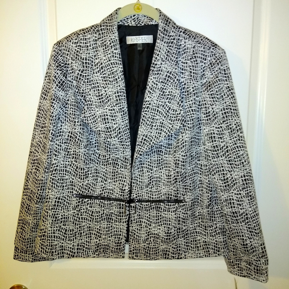 NEW KASPER $119 Black & White Lined Jacket Blazer Lady's 8P 10P 12P 16P
